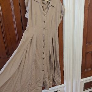 Donna Karan Taupe Button-Down Midi Dress